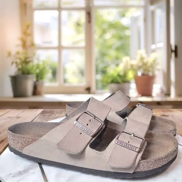 BIRKENSTOCK Arizona Soft Footbed Taupe Leather Casual Unisex's Sandals