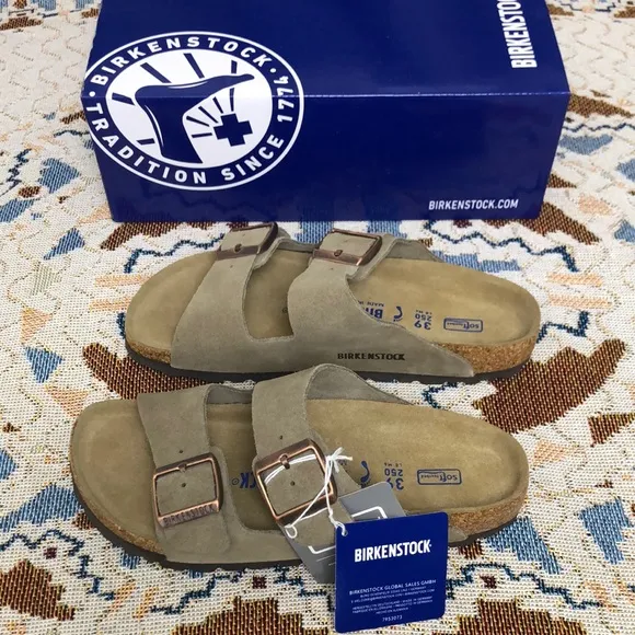 Birkenstock Arizona Taupe Narrow Sandals Two-Strap Design Contoured Footbed