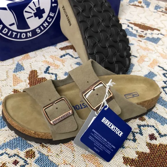 Birkenstock Arizona Taupe Narrow Sandals Two-Strap Design Contoured Footbed