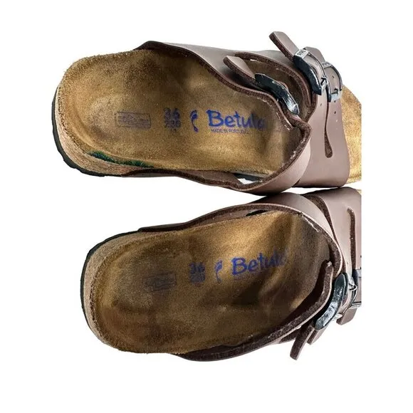 Birkenstock Betula Brown Leather Cork-Footbed Comfort Slip On Sandals Size 36