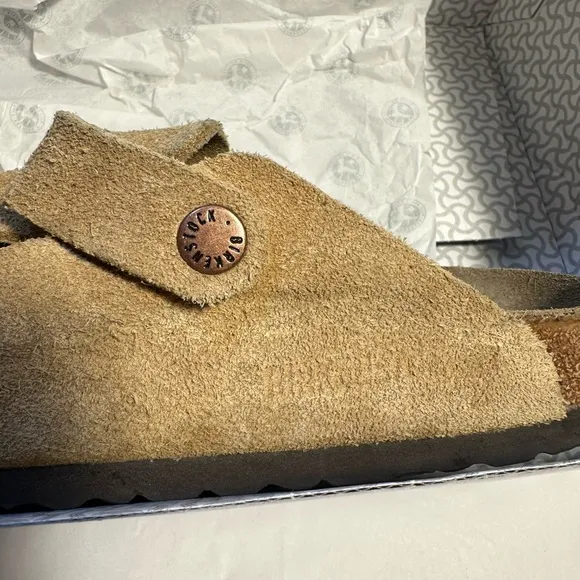Birkenstock Boston BS Latte Crème Tan Suede Shoes with box size 39 Euro / 8 US