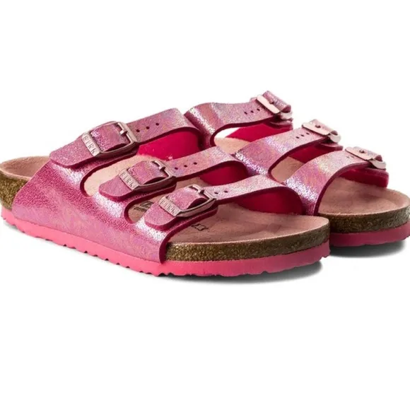 Birkenstock Ciabatte Florida Glitter Pink Triple Strap Sandals Sz 12
