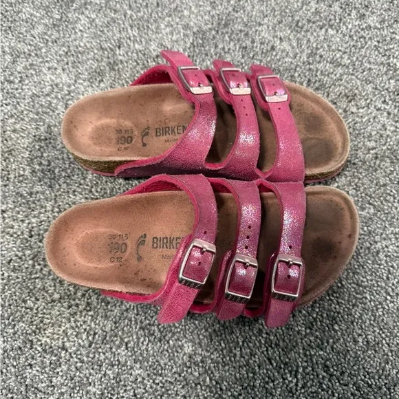 Birkenstock Ciabatte Florida Glitter Pink Triple Strap Sandals Sz 12