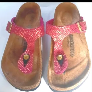 Birkenstock Gizeh Pink And Gold Women's Sandals Size 5-5.5