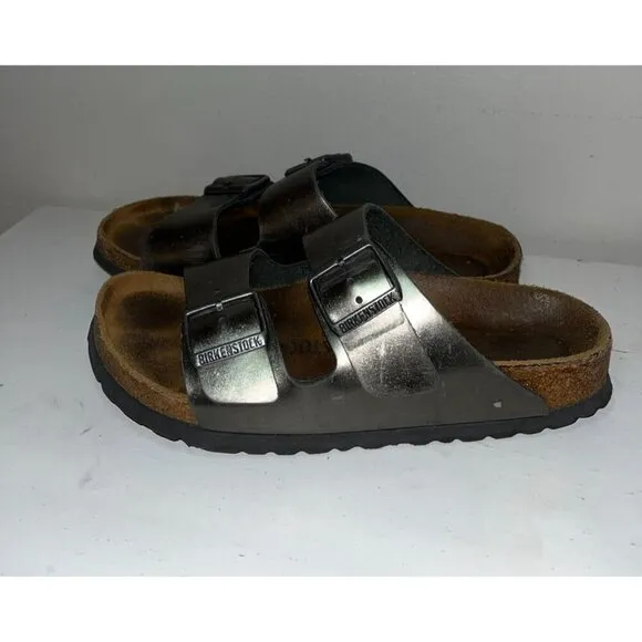 Birkenstock Metallic Leather Sandals With Double Adjustable Straps Womens Size 8
