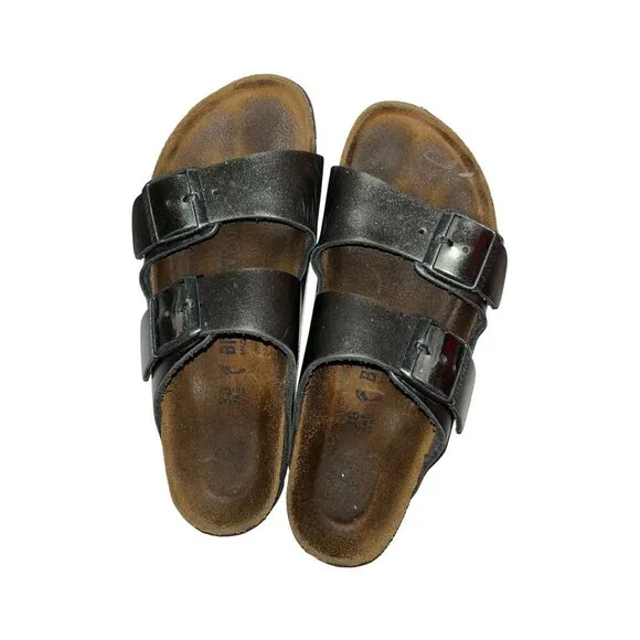 Birkenstock Metallic Leather Sandals With Double Adjustable Straps Womens Size 8