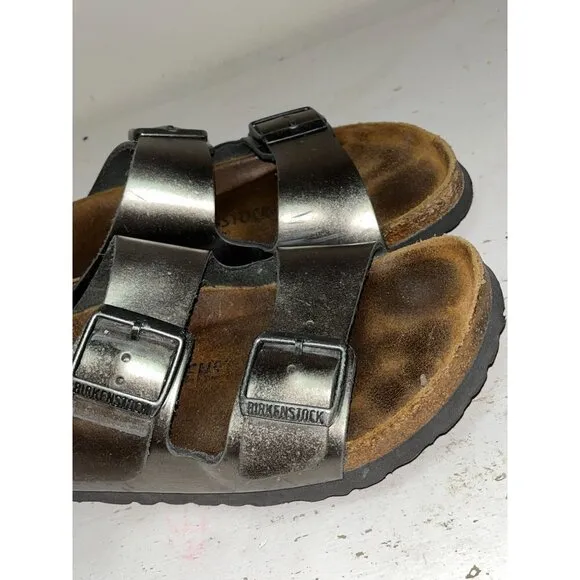 Birkenstock Metallic Leather Sandals With Double Adjustable Straps Womens Size 8