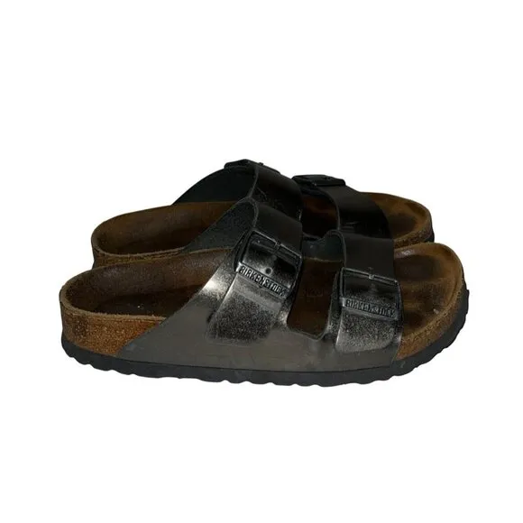 Birkenstock Metallic Leather Sandals With Double Adjustable Straps Womens Size 8