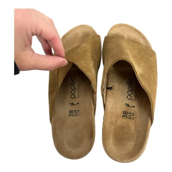 Birkenstock Papillio Namica Suede Leather Tea Women's Tan Wedge Sandals size 7
