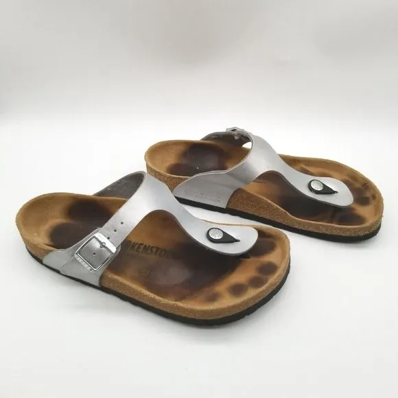 Birkenstock Women Gizeh Silver Flat Slip On Comfort Slide Sandals Size 9