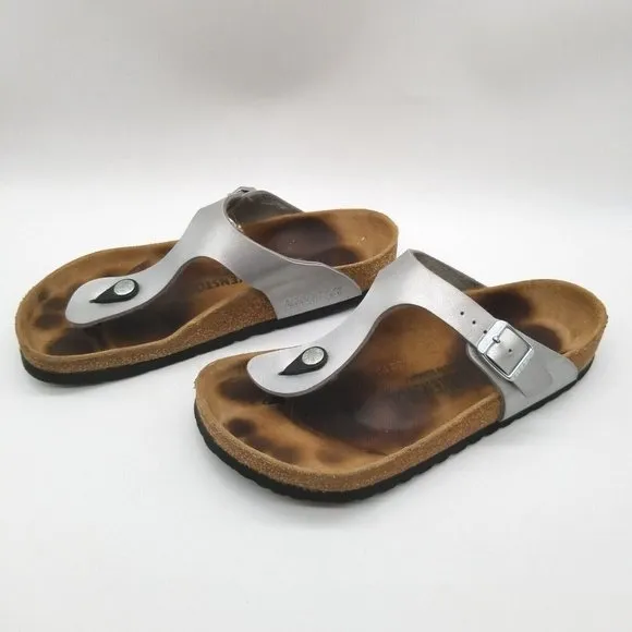 Birkenstock Women Gizeh Silver Flat Slip On Comfort Slide Sandals Size 9