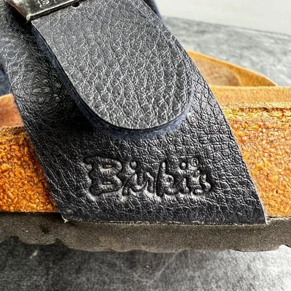 Birkis Birkenstock Nepal Sandals 9 Women Navy Blue Leather Double Buckle Comfort