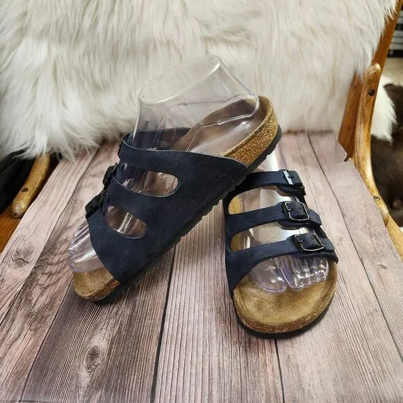 Bitkenstock Florida Womens  Navy 3-strap Slip-on Sandals Sz L4