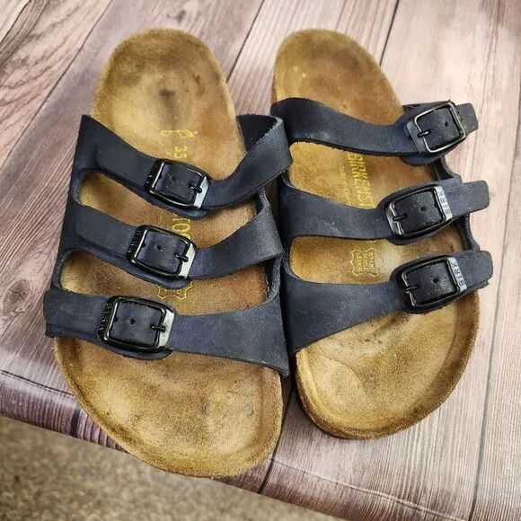 Bitkenstock Florida Womens  Navy 3-strap Slip-on Sandals Sz L4