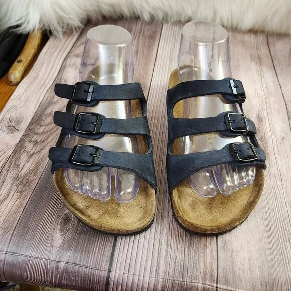Bitkenstock Florida Womens  Navy 3-strap Slip-on Sandals Sz L4