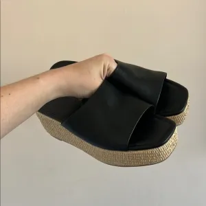 Black Platform Slide Sandals with Jute Wrap