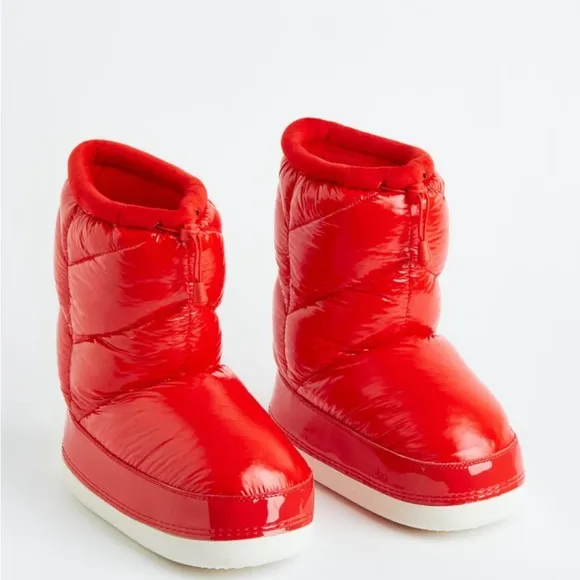 BNWT H&amp;M Red Patent Puffer Snow Boots Sz 40 9