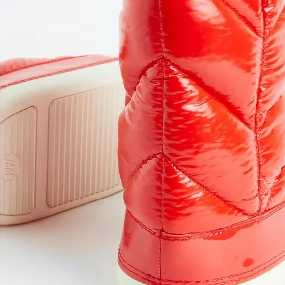 BNWT H&amp;M Red Patent Puffer Snow Boots Sz 40 9