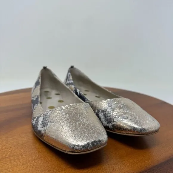 Boden Olive Ballerinas Shoes Sz 38 Metallic Snake print Square toe flats