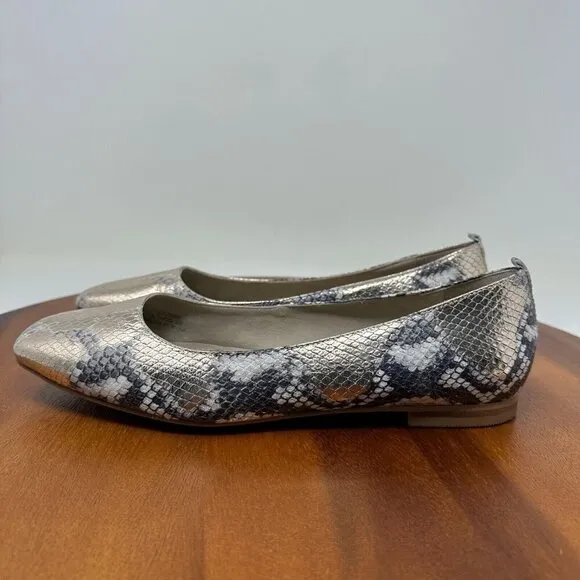 Boden Olive Ballerinas Shoes Sz 38 Metallic Snake print Square toe flats