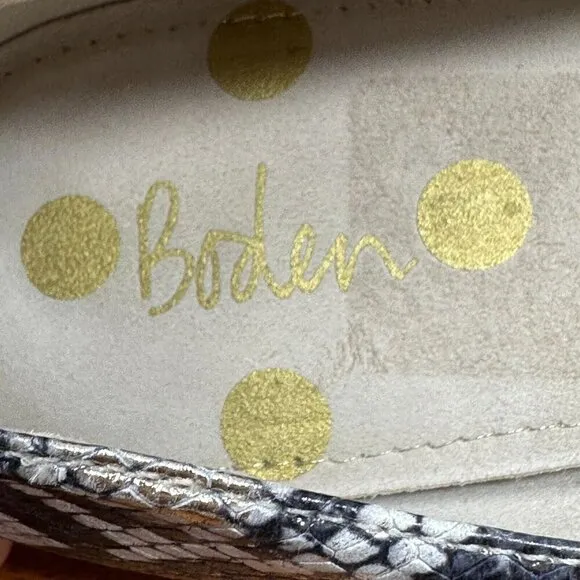 Boden Olive Ballerinas Shoes Sz 38 Metallic Snake print Square toe flats