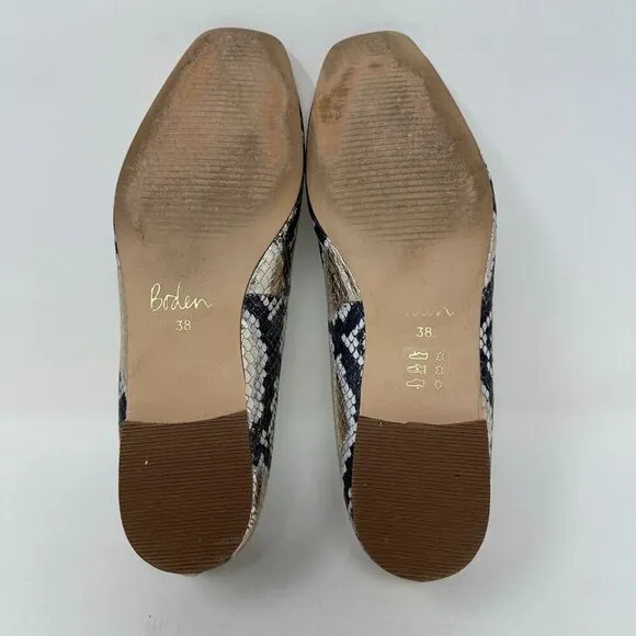 Boden Olive Ballerinas Shoes Sz 38 Metallic Snake print Square toe flats