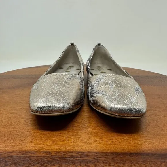 Boden Olive Ballerinas Shoes Sz 38 Metallic Snake print Square toe flats