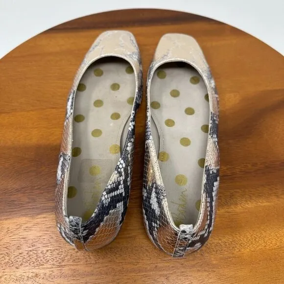 Boden Olive Ballerinas Shoes Sz 38 Metallic Snake print Square toe flats