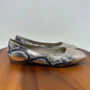 Boden Olive Ballerinas Shoes Sz 38 Metallic Snake print Square toe flats