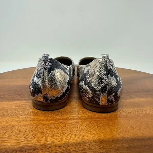 Boden Olive Ballerinas Shoes Sz 38 Metallic Snake print Square toe flats