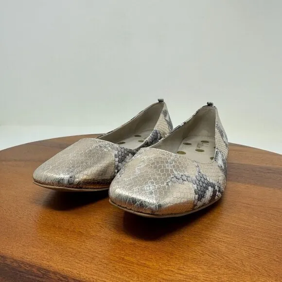 Boden Olive Ballerinas Shoes Sz 38 Metallic Snake print Square toe flats