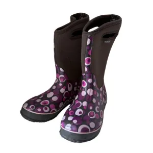 Bogs Circle Print Classic High Rain Winter Snow Boots Kids Size 6 Purple Brown