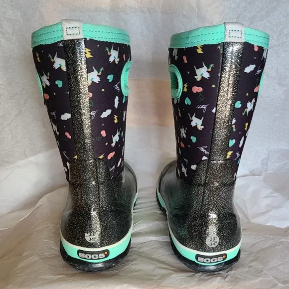 Bogs Classic Pegasus Little Kids Waterproof Snow Boots Black Multi &amp; Teal Size 3