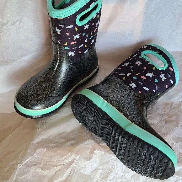Bogs Classic Pegasus Little Kids Waterproof Snow Boots Black Multi &amp; Teal Size 3