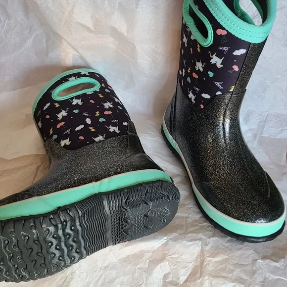Bogs Classic Pegasus Little Kids Waterproof Snow Boots Black Multi &amp; Teal Size 3
