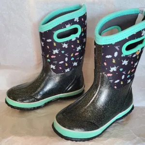 Bogs Classic Pegasus Little Kids Waterproof Snow Boots Black Multi &amp; Teal Size 3
