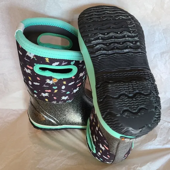 Bogs Classic Pegasus Little Kids Waterproof Snow Boots Black Multi &amp; Teal Size 3