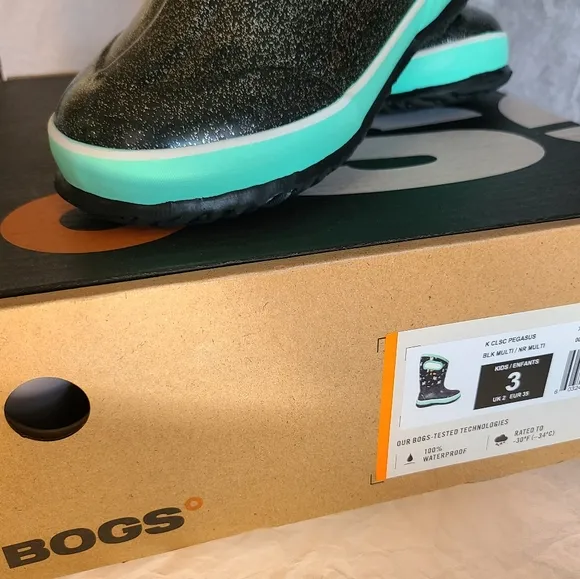 Bogs Classic Pegasus Little Kids Waterproof Snow Boots Black Multi &amp; Teal Size 3