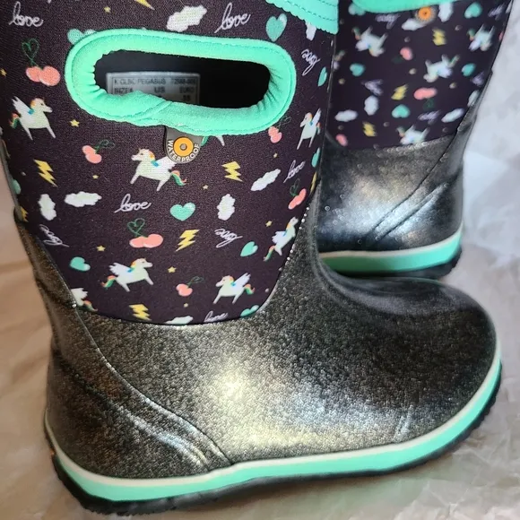 Bogs Classic Pegasus Little Kids Waterproof Snow Boots Black Multi &amp; Teal Size 3