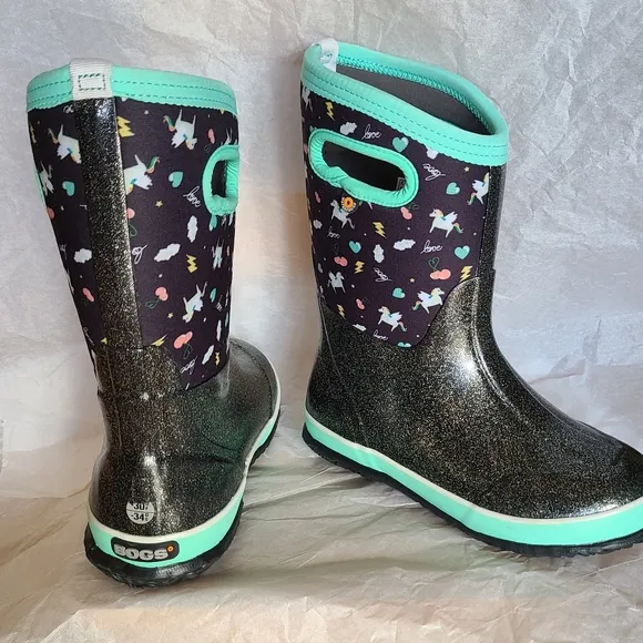 Bogs Classic Pegasus Little Kids Waterproof Snow Boots Black Multi &amp; Teal Size 3