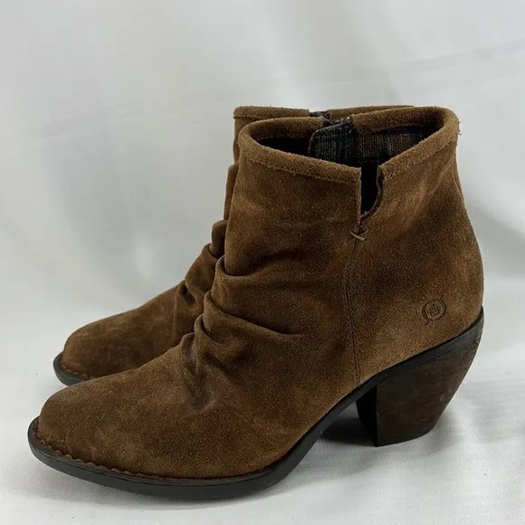 Born Aire Ruched Distressed Suede Ankle Boots