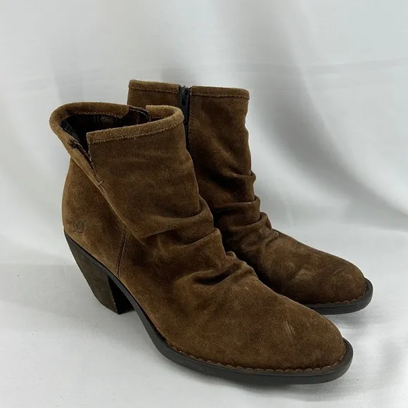 Born Aire Ruched Distressed Suede Ankle Boots