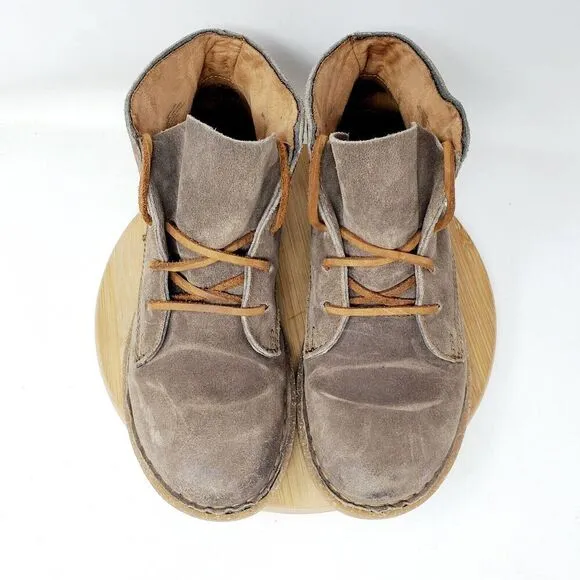 Born Cele Boots Womens 8 Taupe Suede Bootie Boho Ankle Lace Up Chukka Shoes