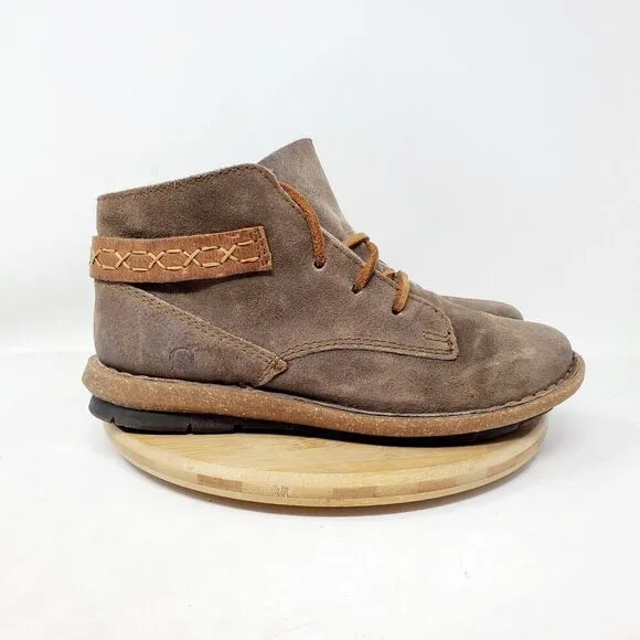 Born Cele Boots Womens 8 Taupe Suede Bootie Boho Ankle Lace Up Chukka Shoes