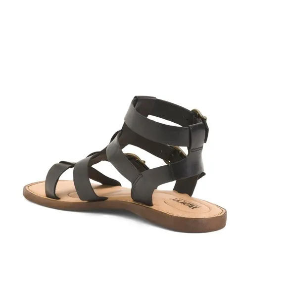 Born Haidee Leather Comfort Gladiator Sandals Black Straps &amp; Tan Sole Women’s 6