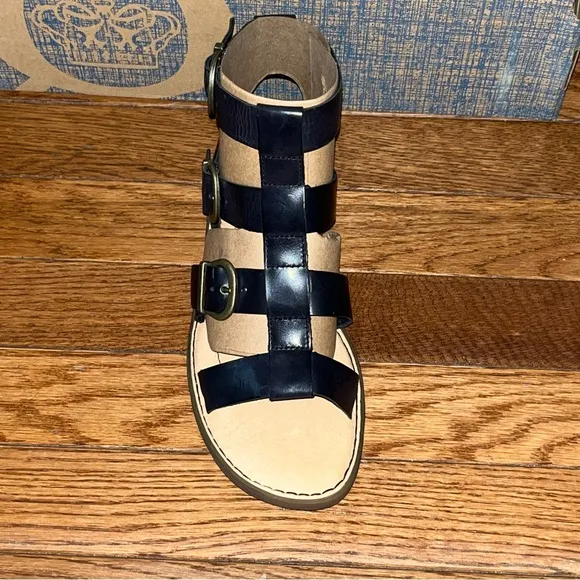 Born Haidee Leather Comfort Gladiator Sandals Black Straps &amp; Tan Sole Women’s 6