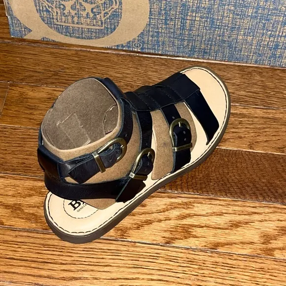 Born Haidee Leather Comfort Gladiator Sandals Black Straps &amp; Tan Sole Women’s 6