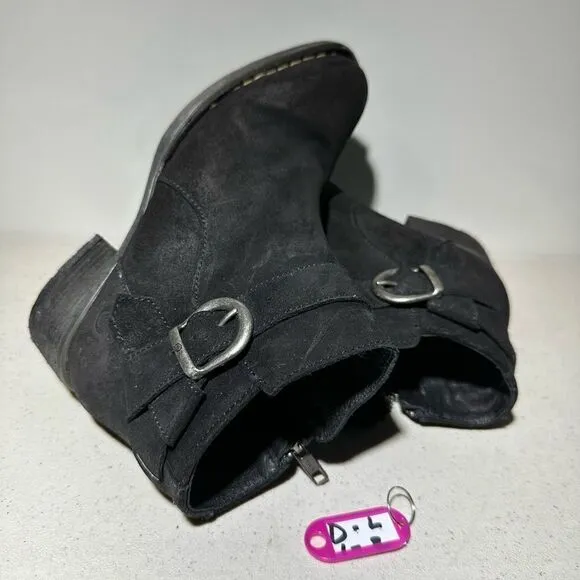 Born Morocco Boot Womens Size 6Black Suede Leather Booties Shoes Buckle