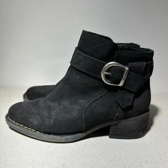 Born Morocco Boot Womens Size 6Black Suede Leather Booties Shoes Buckle