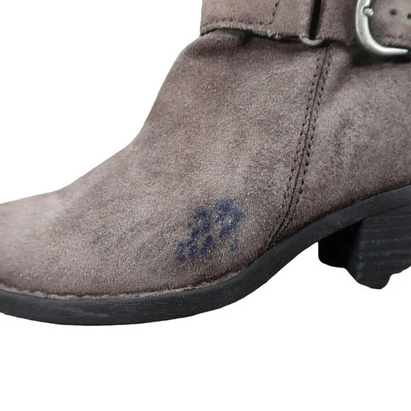 Born Shoes Womens 5.5 Booties Leather Casual Fashion Adia Moto Gray Block Heel